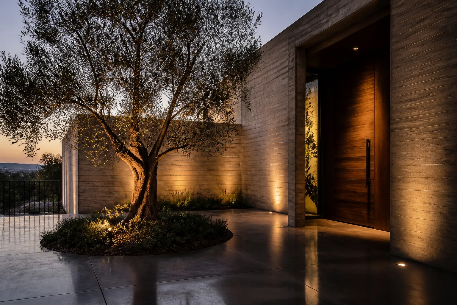 The Carlsbad courtyard at dusk