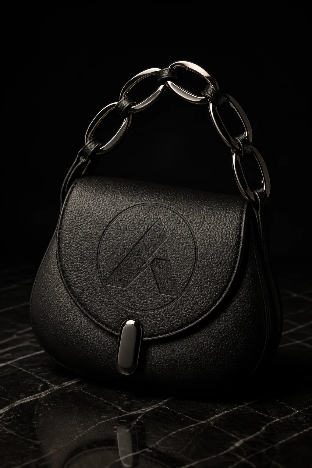 Keystone, Curved teardrop evening piece in Smoked black glazed calf