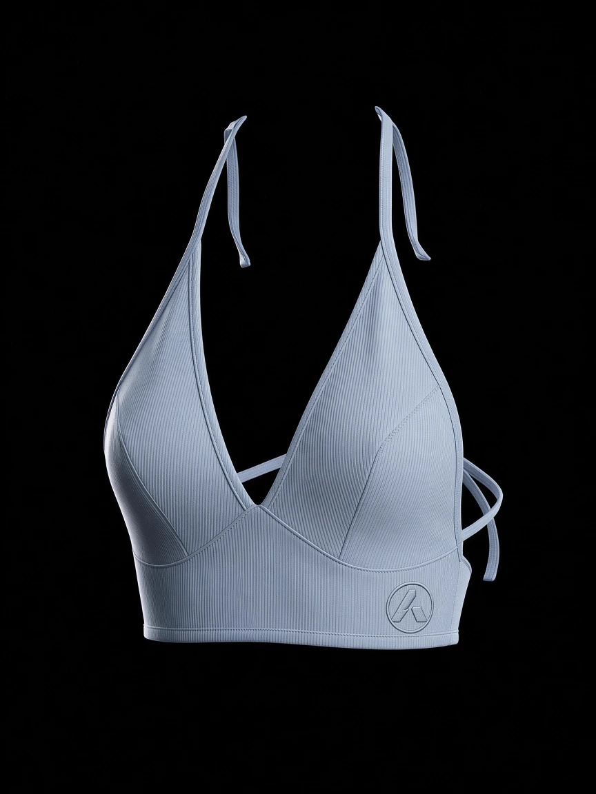 Tension, Deep-V cropped halter with an open, cross-tied back